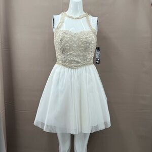 Sequin Hearts Cream and Gold Dress